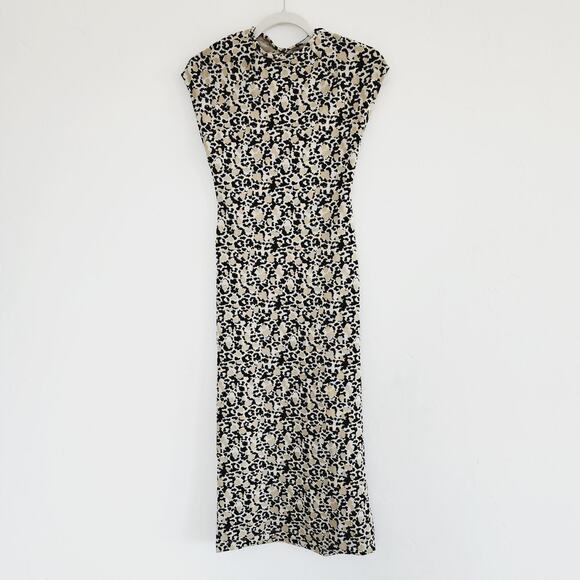 Zara Leopard Print Midi Dress Cap Sleeves Round Neck Size Small - Picture 9 of 9